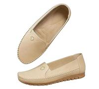 Stylish Orthopedic Leather Shoes, Orthopedic Dress Shoes for Women, Lightweight Slip on All-Day Comfort Flats (Beige,43)