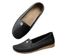 Stylish Orthopedic Leather Shoes, Orthopedic Dress Shoes for Women, Lightweight Slip on All-Day Comfort Flats (Black,38)