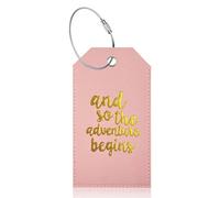 Stylish Pink Leather Luggage Labels with Full Back Privacy Cover Steel Loops For Airport Boarding and Travel Suitcase Identifier