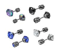 Stylish Screw Back Earrings - Steel Stud Set for Men Graduation | Titanium Stainless Steel with 2mm to 6mm Options, Black White Blue Colors, Fashion Jewelry for