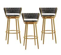 Stylish Velvet Bar Stools with Woven Backrest Swivel Pub Chairs for Home & Kitchen Set of 1/2/3/4 Comfortable Footrest Modern Black Design