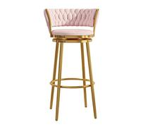 Stylish Velvet Round Bar Stool with Woven Back Set of 1/2/3/4 Swivel Pub Chair for Home Kitchen Modern Black Barstools with Footrest Comfortable Seating