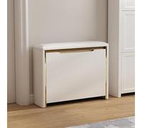 StylishWoodenShoeRackBenchwithStorageFlipDrawer & PaddedSeatfor Entry & LivingRoomSpaceSingShoeCabinet(White80x17x47.5cm)