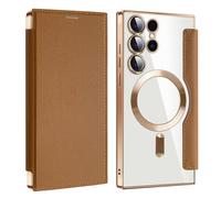 Stylistory Phone Case for Samsung Galaxy A26 5G Phone Case Dual Layer Protective Heavy Duty Cell Phone Cover Magnetic Closure for Samsung S22/23/24/25 Ultra (Brown,For SamsungS24ULTRA)
