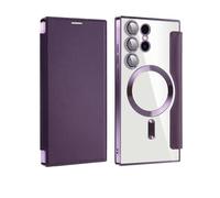 Stylistory Phone Case, Magnetic Flip Leather Case for Samsung S22-S25 Ultra - Full Cover with Wireless Charging, Lens Protection & Anti-Drop Design (Dark Purple,S22)