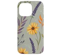 Stylized Lavender & Golden Daisy Botanical Pattern Carcasa para iPhone 14 Pro MAX
