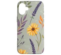 Stylized Lavender & Golden Daisy Botanical Pattern Carcasa para iPhone 16 Plus