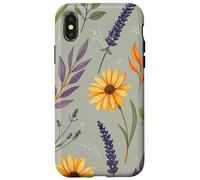Stylized Lavender & Golden Daisy Botanical Pattern Carcasa para iPhone X/XS