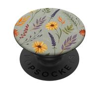 Stylized Lavender & Golden Daisy Botanical Pattern PopSockets PopGrip Adhesivo