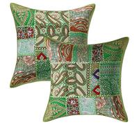 Stylo Culture Bohemio Forros para Cojines Decorativos 30x30 cm Algodón Abstracto Fundas De Almohadones Silla Verde Loro 12x12 Inch Patchwork Vintage Cuadrado sobre Fundas para Cojines Cama - 2 Pcs