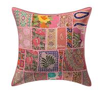 Stylo Culture Bohemio Fundas Almohadones Decorativa 40x40 cm Algodón Abstracto Fundas para Cojines Sofa Rosa Bebé 16x16 Inch Patchwork Vintage Cuadrado sobre Funda Cojin Silla - 1 Pc
