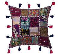 Stylo Culture Bohemio Fundas De Almohadones Decorativa 40x40 cm Algodón Floral Forros para Cojines Sofa Morado 16x16 Inch Patchwork De Cauri Vintage Cuadrado sobre Funda Cojin Silla - 1 Pc