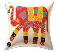 Stylo Culture Boho Forros De Cojines Decorativa 60x60 cm Algodón Elefante Fundas Almohadones Sofa Rojo 24x24 Inch Apliques De Patchwork Cuadrado sobre Fundas De Almohadones para Cama - 1 Pc