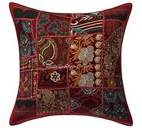 Stylo Culture Boho Forros para Cojines Decorativos 40x40 cm Algodón Abstracto Fundas De Almohadones Sofa Granate 16x16 Inch Patchwork Vintage Cuadrado sobre Funda Cojin Cama - 1 Pc