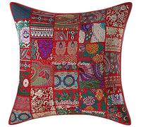 Stylo Culture Boho Fundas para Cojines Decorativos 60x60 cm Algodón Abstracto Forros De Cojines Sofa Rojo 24x24 Inch Patchwork Vintage Cuadrado sobre Fundas para Almodahones De Cama - 1 Pc
