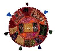 Stylo Culture Decorativo Indio Bohemio Redondo Cojines De Suelo Infantils Patchwork Funda De Almohada con Cremallera Vistosa 45x45 cm Algodón Bordado Vintage Decoración del Hogar Fundas De Colchón