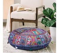 Stylo Culture Decorativo Indio Bohemio Redondo Cojines De Suelo Jardin Grandes Patchwork Fundas para Cojines De Sofa Gris 100x100 cm Algodón Bordado Vintage Decoración del Hogar Funda De Almohada