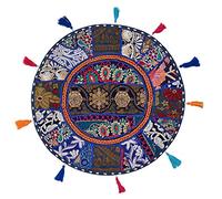 Stylo Culture Decorativo Indio Bohemio Redondo Cojines De Suelo Sofá Cama Patchwork Fundas para Cojines De Sofa Azul Oscuro 45x45 cm Algodón Bordado Vintage Decoración del Hogar Funda De Almohada