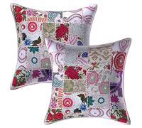 Stylo Culture Ethnicas Funda Almohadon Decorativos 45x45 cm Algodón Abstracto Fundas para Almohadones Sofa Blanco 18x18 Inch Patchwork Vintage Cuadrado sobre Cojin para La Cama - 2 Pcs