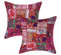 Stylo Culture Ethnicas Funda Almohadon Decorativos 50x50 cm Algodón Abstracto Fundas para Almohadones Sofa Rojo 20x20 Inch Patchwork Vintage Cuadrado sobre Fundas Cojines Dormitorio - 2 Pcs