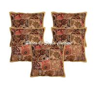 Stylo Culture Ethnicas Fundas para Cojines Decorativos 40x40 cm Algodón Floral Forros De Cojines Dormitorio Marrón Caqui Patchwork Vintage Cuadrado sobre Fundas para Almodahones De Sofas - 5 Pcs