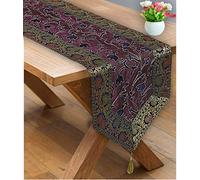 Stylo Culture Étnico Decorativo Camino De Mesa con Borlas Etnico Tradicional ARI Zari Bordado Azul Púrpura Accesorio De Mesa Brocado Jacquard Floral Tela De Tejido | 72 Inch (182 x 35 cm)