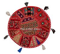Stylo Culture Étnico Decorativo Ronda Bohemia Cojines De Suelo Yoga Patchwork Funda De Almohada Cojines Suelo Terraza Rojo 45x45 cm Algodón Bordado Vintage Decoración del Hogar Funda De Cojin
