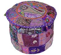 Stylo Culture - Funda para reposapiés Grande, Redonda, de algodón Indio, Bordada, para Taburete otomano, Color Morado, étnico, 22.0 in, Muebles Decorativos Bohemios para Sala de Estar (Solo Funda)