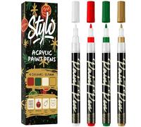 Stylo Marcadores Acrílicos Decoracion Navidad - Rotuladores Acrilicos en Rojo, Verde, Blanco y Dorado para Bolas de Navidad, Papel Regalo, Postales, Pegatinas y Bolígrafos Navideños