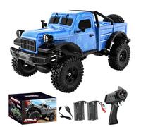 Stylomira C8813 Escala 1/18 RC Crawler, vehículo todo terreno, modelo de recogida realista, 4WD Off-Road Crawler con luces LED, diseño impermeable para adultos (azul/2 baterías)