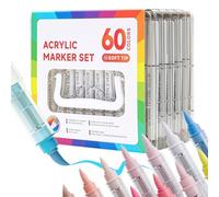Stylos de Peinture 60 Couleurs - Pinceaux Acryliques, Marqueurs de Couleur - Kit de Peinture pour Adultes, Encre Acrylique Liquide & Pointe Pinceau | Idéal pour Projets Artistiques sur Tissu, Bois, Ve