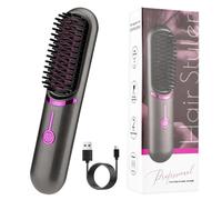 Styluse Hair Straightener,Styluse Portable Hair Straightener Brush,2 in 1 Portable Cordless Hair Straightener and Curler,3 Djustable Temperature,for All Hair Types,Mini Hair Straightener (Grey)