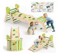 STYPLZ Montessori 9 en 1 Marco de escalada interior, triángulo de escalada interior con cojín cómodo, toboganes para niños, parque infantil Montessori para 1-3 años (dinosaurio verde)