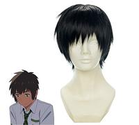 Su nombre Tachibana Taki Cosplay peluca negro corto pelo sintético Halloween carnaval Anime disfraz pelucas KUZ425b