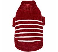 Su ter para perro de chenilla suave y acogedor de Blueberry Pet, elegante, a rayas, en burdeos y rojo, largo de espalda de 56 cm, paquete de 1 un