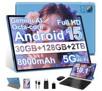 SUAAT 2026 Android 15 Tablet 10.1 Pulgadas, Gemini AI,Widevine L1,Octa Core, 8000mAh, 30GB RAM+ 128GB ROM+2TB, 8MP+5MP, Bluetooth 5.0,Tableta PC Incluye Ratón, Teclado y Funda Protectora - Azul