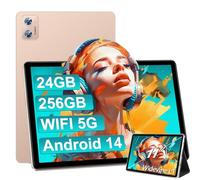 SUAAT 2026 Tablet 11 Pulgadas 24 GB RAM + 256 GB ROM (Ampliable a 512GB), Android 14 Octa-Core, 1280 * 800 HD, WiFi 5G, Bluetooth 5.0, 8000mAh, 13MP+5MP, Tablet con + Funda, Oro