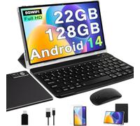SUAAT Newest Tablet Android 14 10 Pollici 22GB RAM+128GB ROM(1TB TF), 8000 mAH,Octa-Core,2.0Ghz, WiFi5G+2.4G, GPS, 8MP + 5MP, Bluetooth 5.0,OTG, Cast, Tablet PC con Custodia, Tastiera e Mouse, Nero