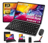 SUAAT Tablet Android 11 pulgadas 16 GB RAM + 256 GB ROM+TF 1TB, pantalla 2K 2000 x 1200, Octa-Core, 8600 mAh, 5G WiFi, GPS, BT 5.0, 13 MP+5 MP, Type-C, cuerpo de metal, con funda, teclado y ratón