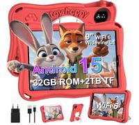 SUAAT Tablet infantil de 9 pulgadas Android 15 con 30 GB ROM+TF 2TB, 5G WiFi, Octa-Core, Widevine L1, GPS, Face ID, protección infantil, 5000 mAh, 1340 x 800, BT 5.0, Tablet para niños con funda EVA