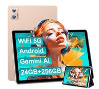 SUAAT Tableta 2026, 11 Pulgadas, 24 GB de RAM + 256 GB de ROM + 2 TB, Android de Ocho núcleos, 1280 × 800 HD, Wi-Fi 5G, Bluetooth 5.0, 8000 mAh, 13 MP + 5 MP, tabletas con Funda, Oro
