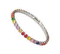 Suammiitstrieadea Excelente pulsera de tenis de circonita cúbica para mujeres y hombres, cadena de cobre con cristales de cristal, exquisita pulsera hecha a mano platino blanco 17 cm, as description