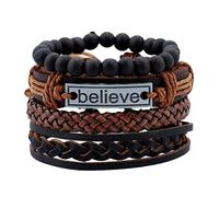 Suammiitstrieadea Juego de 4 pulseras de cuero trenzadas para hombre con cuentas punk, 6cm, Plástico, como se muestra en la