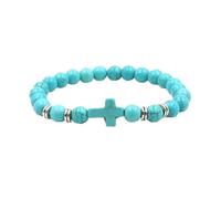 Suammiitstrieadea Pulsera de piedra natural de moda con colgante de cruz, accesorio elegante, detalles de moda, pulsera de cuentas de piedra natural, color azul, as description, Plástico, como se