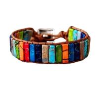 Suammiitstrieadea Pulseras bohemias ajustables para chakras, estilo vintage, cadena de mano hecha a mano, tubo de piedra, brazalete de cuero, color naranja, as description, Plástico, como se muestra