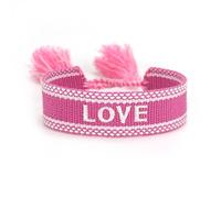 Suammiitstrieadea Pulseras de cuerda ajustables con borlas tejidas para una declaración de moda elegante, cierre manual de bordes, poliéster, tejida a mano, color caqui, Shiny Pink Love, Poliéster
