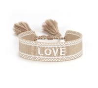 Suammiitstrieadea Pulseras de cuerda ajustables con borlas tejidas para una declaración de moda elegante, cierre manual de bordes, poliéster, tejida a mano, color caqui, Khaki love, Poliéster, como se