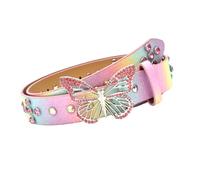 suanbeiii 1 cinturón ajustable de piel sintética con hebillas de mariposa de cristal con diamantes de imitación tachonados para mujer, accesorios de moda