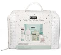 Suavinex, Regalo Bebé Recien Nacido, Canastilla Bebé con Maleta de Hospital Maternidad, Chupete Zero Zero 0/6 Meses + Baby Cologne 100 ml + Crema del Pañal 50 ml + Toallitas + Leche Hidratante 300 ml