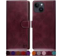 SUANPOT Diseño iPhone 15 6.1" con Tapa 【Bloqueo RFID】de Cuero PU Cierre Magnético，Soporte Plegable，Ranura para Tarjeta Cover para Wallet Leather Apple 15 Phone Case Vino Tinto